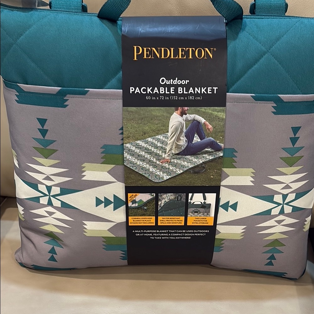 Pendleton Outdoor Packable Blanket - Teal and Gray